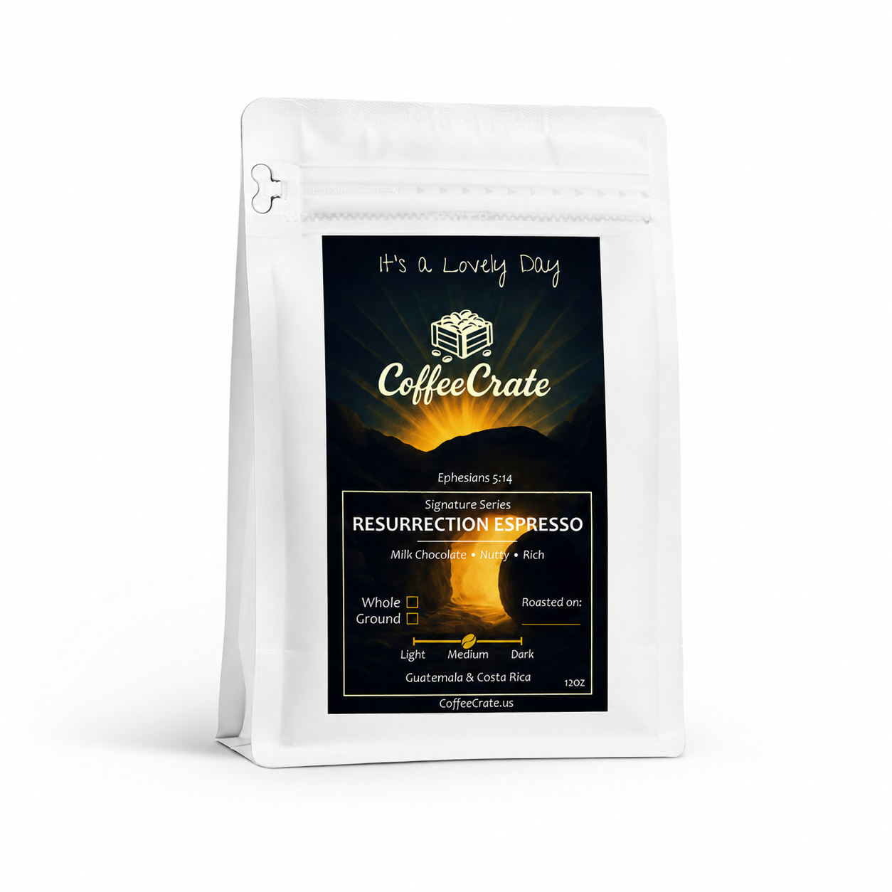 Coffee Crate Resurrection Espresso coffee bag, front of pack