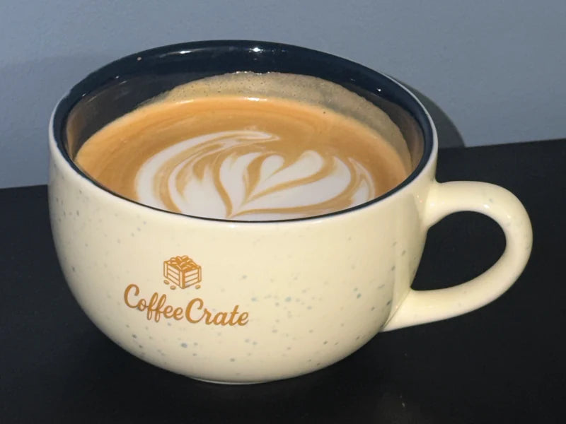 Latte art in a Coffee Crate mug.